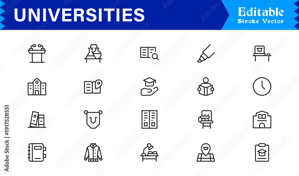 Obraz premium University Line Icon Set. Modern Education & Academia Symbols & Learning Icons.