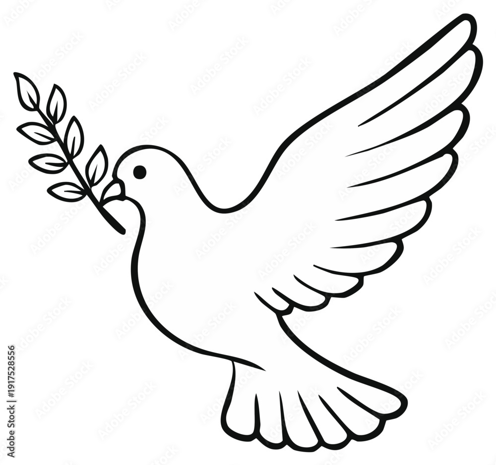 Obraz premium Outlined Dove Carrying Olive Branch Symbol of Peace and Harmony