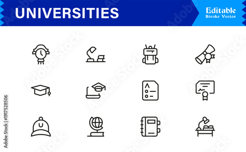 University Line Icon Set. Modern Education & Academia Symbols & Learning Icons.