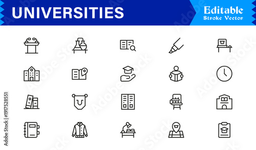 University Line Icon Set. Modern Education & Academia Symbols & Learning Icons.