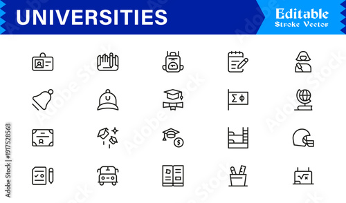 University Line Icon Set. Modern Education & Academia Symbols & Learning Icons.