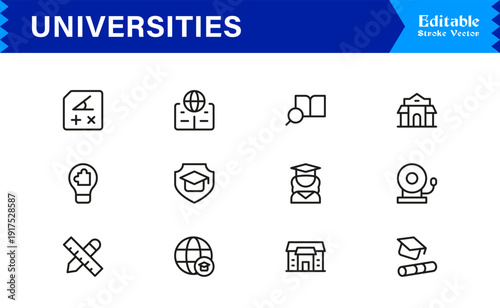 University Line Icon Set. Modern Education & Academia Symbols & Learning Icons.