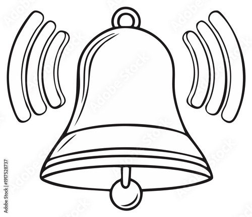 Stylized outline of a ringing bell with radiating sound waves, conveying alert or announcement