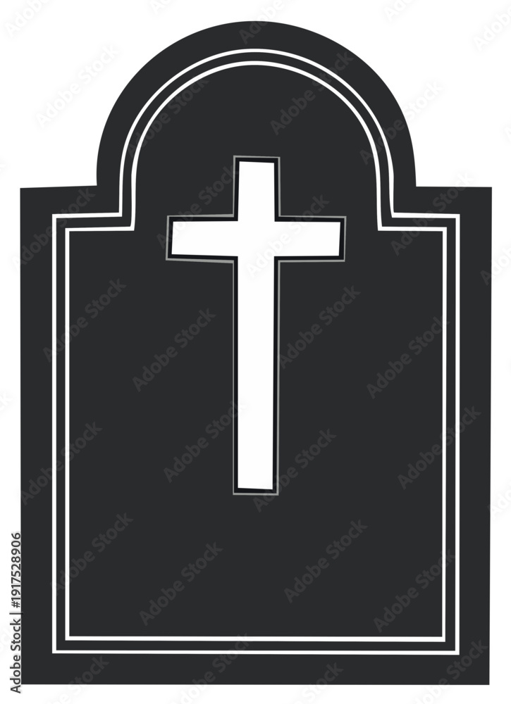 Fototapeta premium Tombstone marker with religious cross symbol, simple illustration, burial, memorial, gravesite marker