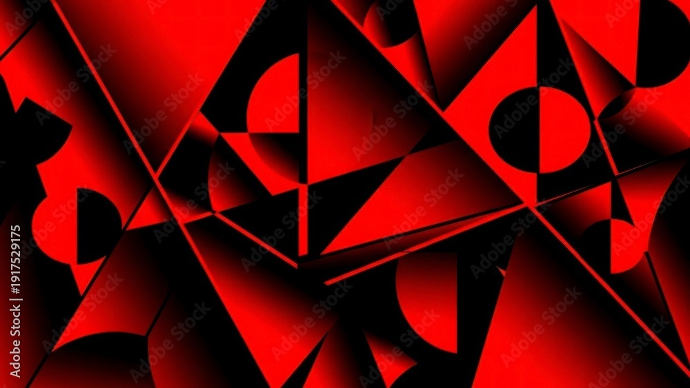 Obraz premium Crimson Geometry: A striking abstract composition of geometric shapes in shades of crimson and black, the art piece evokes a sense of modernism and depth, the perfect background design. 