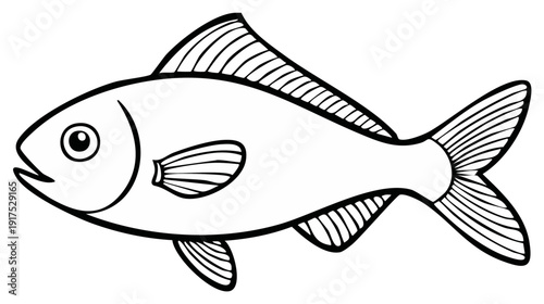Simple Fish Outline Illustration Depicting Aquatic Fauna Species In Black and White Art