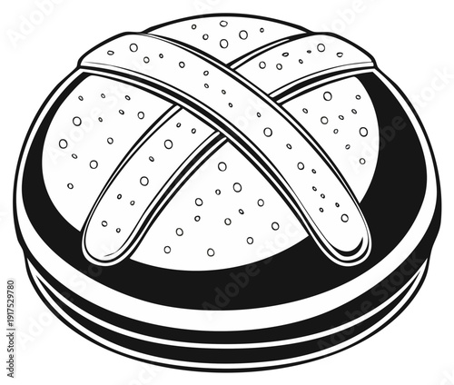 Black and white pretzel bun illustration, bakery food