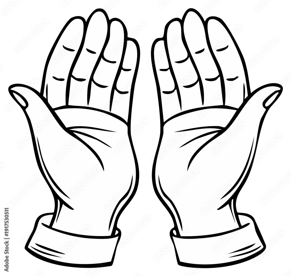 Obraz premium Open Hands Upraised Together in Supplication or Prayer Line Art Illustration