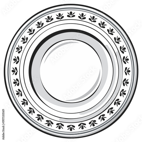 Decorative Ceramic Plate: Elegant Round Plate with Floral Motif Border; Refined Dining, Ornament and Illustration