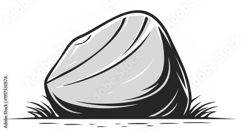 Stylized illustration of a large stone with dark shadows and grass detail.