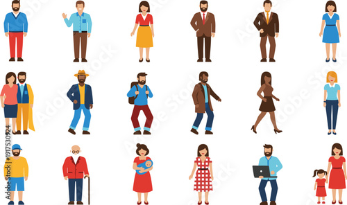 Diverse People Avatar Icon Set Featuring Flat Vector Characters Including Business Professionals Families Seniors And Students For Community Representation Social Media and Graphic Design