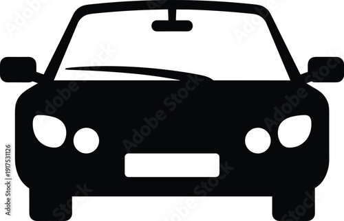 Front view car silhouette icon isolated black vector illustration for automobile transport vehicle automotive branding and traffic concept