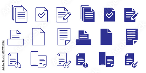 Document icon set. Editable line icons. Vector illustration.
