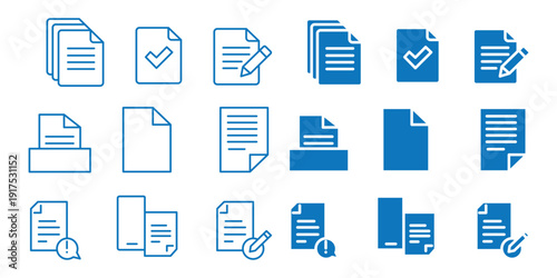 Document icon set. Editable line icons. Vector illustration.