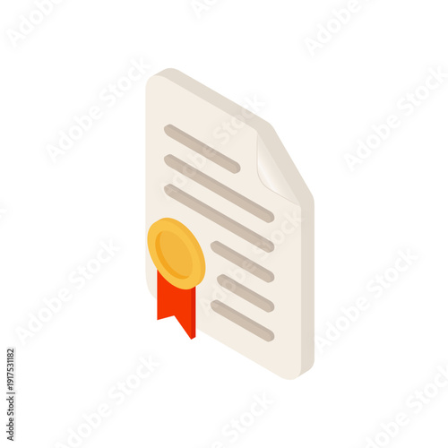 Certificate isometric Icon. Diploma sign, contract or document vector symbol