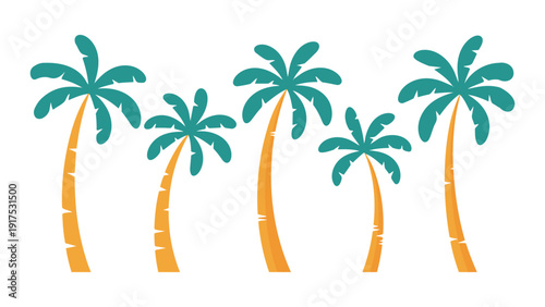 Five palm trees with green leaves and orange trunks standing tall palm trees with green leaves and orange trunks standing tall