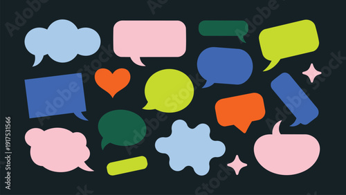Colorful speech bubbles and conversation icons on dark background for chat and dialogue concepts