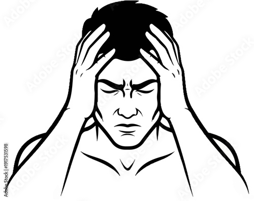 Man gripping head in pain