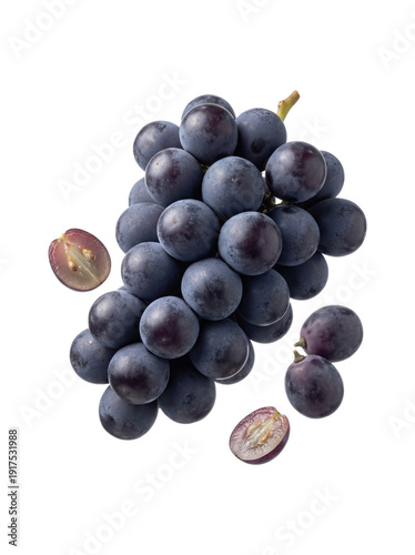 A bunch of grapes resting elegantly on a black background highlighting their rich color and juicy texture in a stunning presentation transparent background, PNG