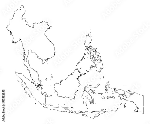 Black Outline Southeast Asia Map Asian Country
