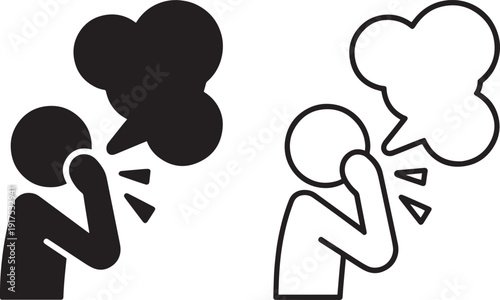 Two people coughing with speech bubbles warning signs for health issues