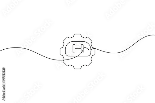Robotics automation gear sign icon continuous one line drawing single art on white background minimalist industrial artificial intelligence robot symbol outline vector illustration