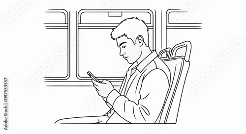 Man in profile using phone while sitting on a train