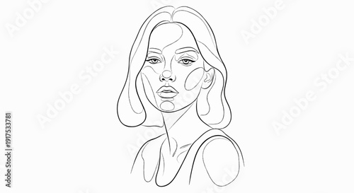 Minimalist single-line drawing of a woman's face with flowing hair and shoulders