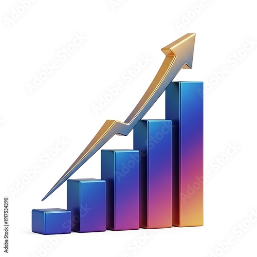 3d bar chart with rising arrow showing business growth and success on white Free Download 3d bar chart with rising arrow showing business growth and success on white - GFXLoad