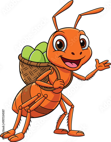 Cartoon illustration of multiple ants showing emotions and activities, playful insect characters, educational design for children and storytelling