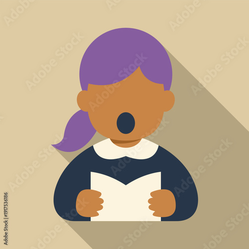 Girl singing song from music book vector illustration