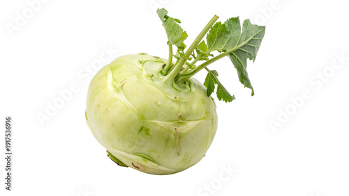 Quadro su tela Round kohlrabi with green leaves on top isolated on transparent background cut o