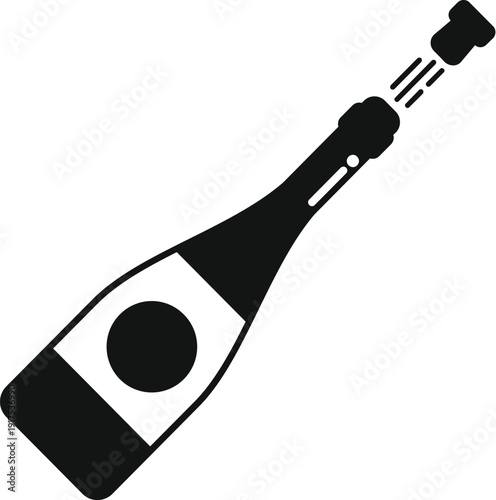 Bottle of sparkling wine opening and cork flying, an icon for celebration