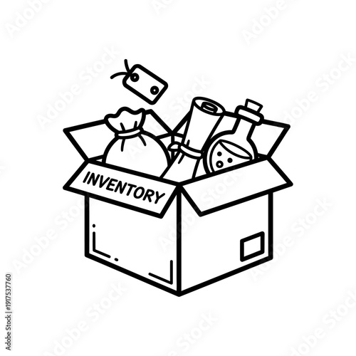 Cartoon Style Robot Packing Laboratory Equipment and Supplies in a Box