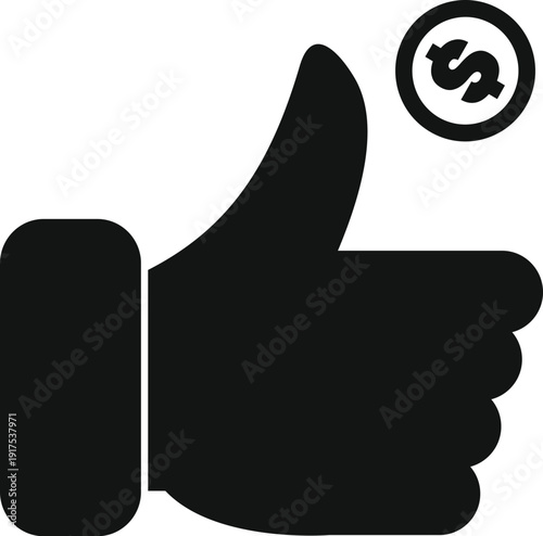 Thumbs up gesture icon with a coin showing a dollar sign