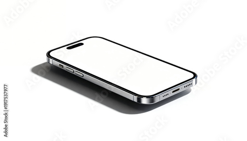 Smartphone with blank screen on white background  