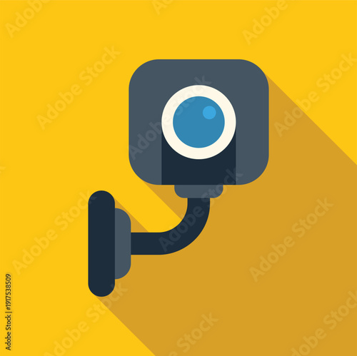 Security camera icon monitoring a location with a long shadow on a yellow background