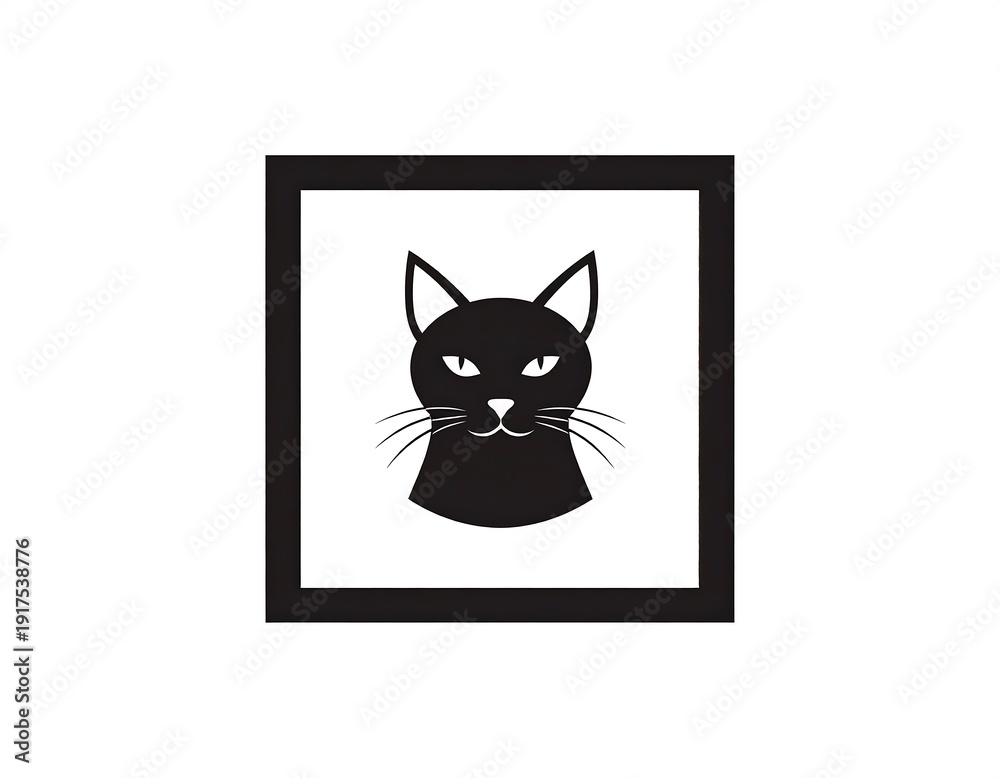 Fototapeta premium A minimalist illustration of a cat's head in a black frame
