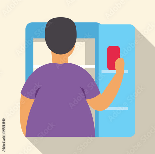 Man reaching into an open refrigerator, looking for a snack