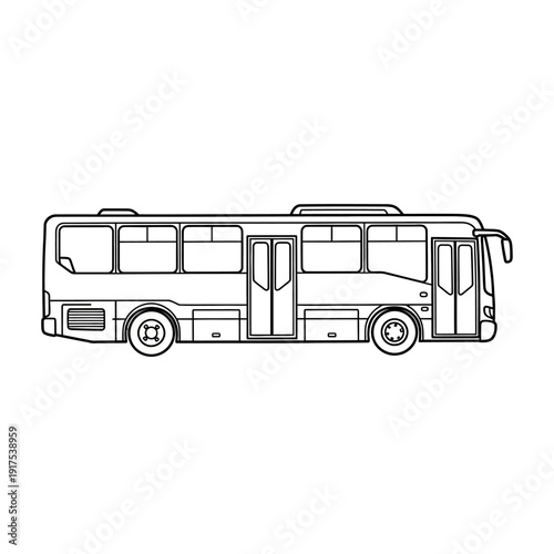 Detailed Line Drawing of a Modern City Bus for Transportation and Travel Concepts