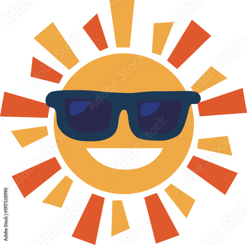 サングラスをかけたポップな太陽のアイコンイラスト