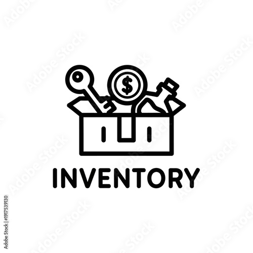 Inventory Management Icon with Tools and Dollar Sign for Business and Logistics