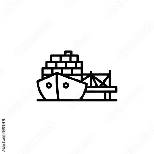 Industrial Port Scene with Cargo Ship, Crates, and Seaport Infrastructure