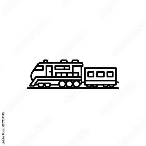 Minimalist Black and White Illustration of a Freight Train on Rails