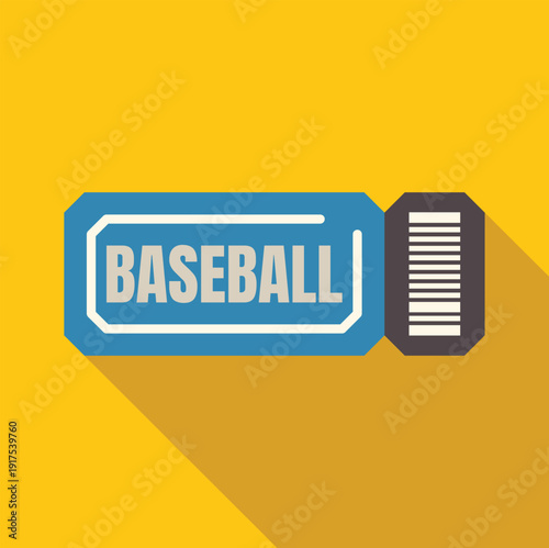 Photos Baseball game ticket illustration with long shadow on a yellow background
