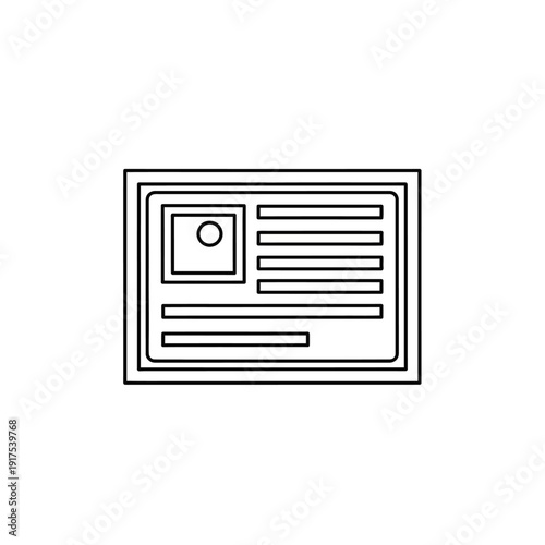 Minimalist Black and White Line Art of a Document or Identification Card