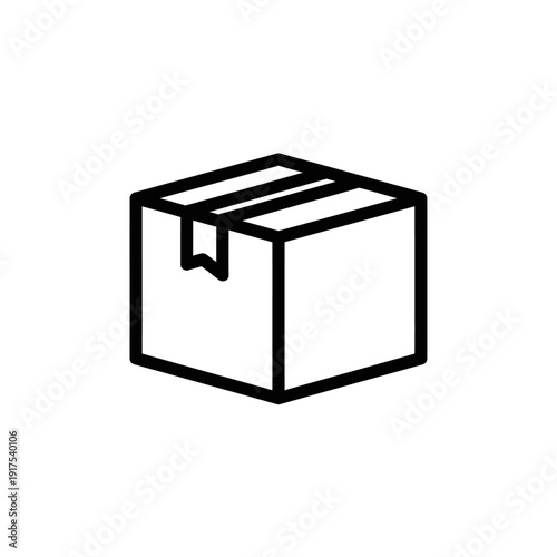 Minimalist Black and White Line Drawing of a Packed Cardboard Box for Packaging and Shipping