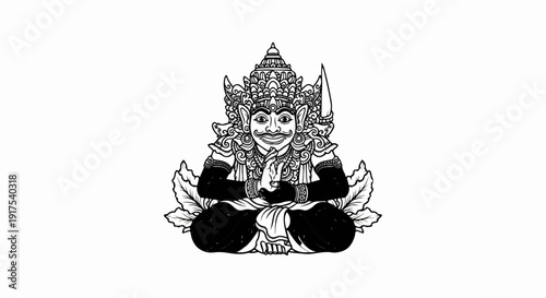 Ornate figure with elaborate headdress, seated cross-legged