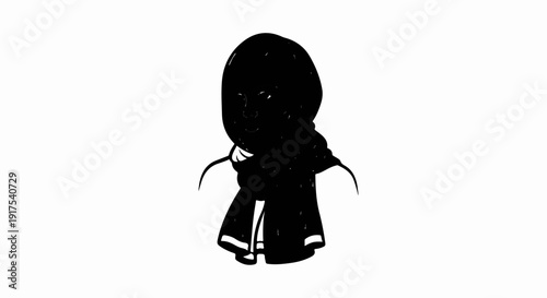 Silhouette of a person wearing a headscarf and cloak