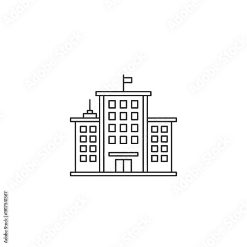 Minimalist Illustration of a City Hall Building with Flagpole